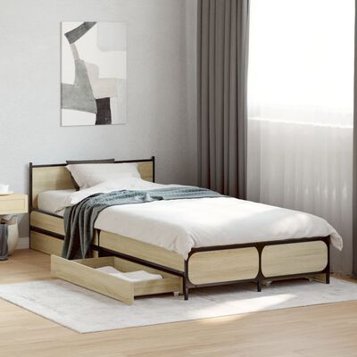 vidaXL Bed Frame with Drawers without Mattress Sonoma Oak 100x200 cm