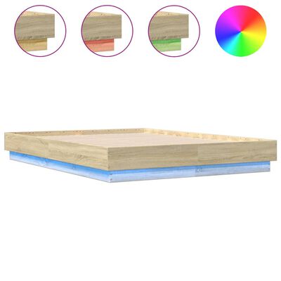 vidaXL Bed Frame with LED without Mattress Sonoma Oak 120x190 cm Small Double