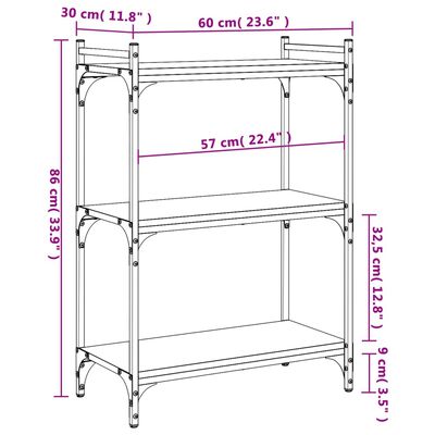 vidaXL Bookcase 3-Tier Sonoma Oak 60x30x86 cm Engineered Wood