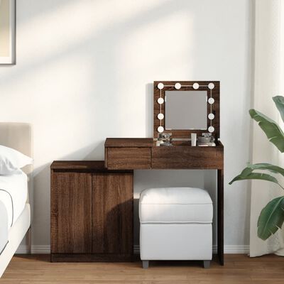 vidaXL Dressing Table with LED Brown Oak 115x37x110.5 cm