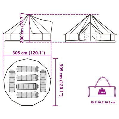 vidaXL Family Tent Tipi 6-Person Grey and Orange Waterproof