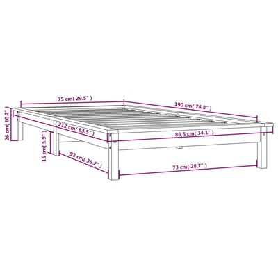 vidaXL Bed Frame without Mattress Honey Brown Small Single Solid Wood