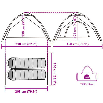 vidaXL Camping Tent Dome 2-Person Green Quick Release