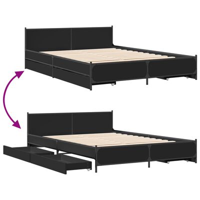 vidaXL Bed Frame with Drawers without Mattress Black 140x190 cm