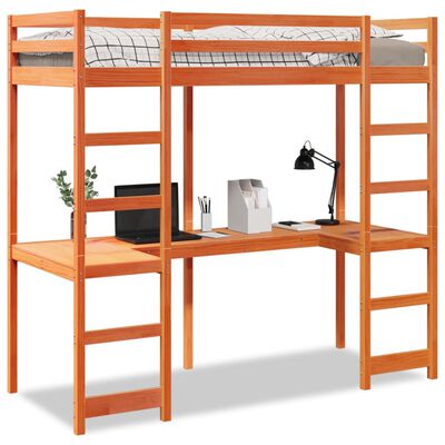 vidaXL Loft Bed Frame without Mattress Wax Brown 75x190 cm Small Single Solid Wood Pine