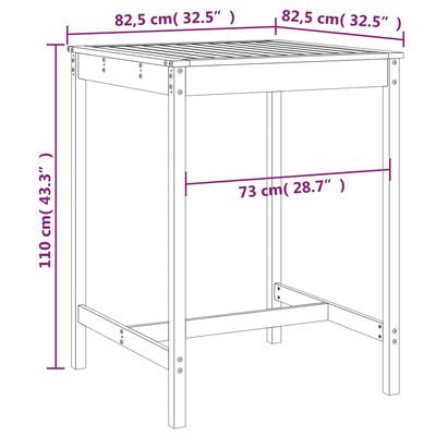 vidaXL Garden Table White 82.5x82.5x110 cm Solid Wood Pine