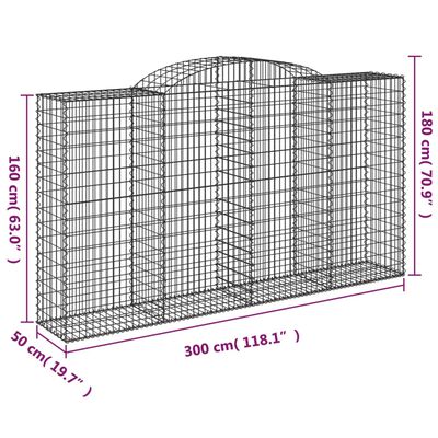 vidaXL Arched Gabion Baskets 4 pcs 300x50x160/180 cm Galvanised Iron