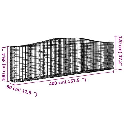 vidaXL Arched Gabion Baskets 25 pcs 400x30x100/120 cm Galvanised Iron