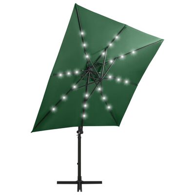 vidaXL Cantilever Garden Parasol with Pole and LED Lights Green 250 cm