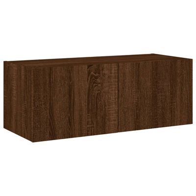 vidaXL TV Wall Cabinet with LED Lights Brown Oak 80x35x31 cm