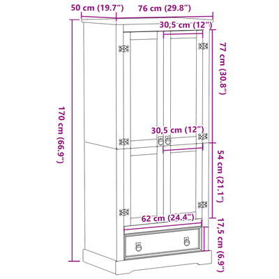 vidaXL Wardrobe Corona 76x50x170 cm Solid Wood Pine