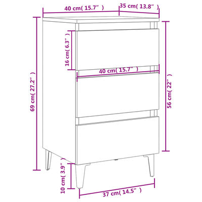 vidaXL Bed Cabinet with Metal Legs 2 pcs Black 40x35x69 cm