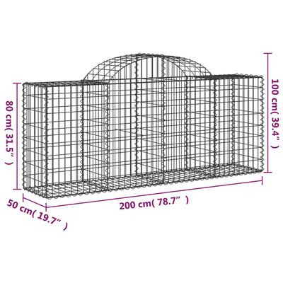 vidaXL Arched Gabion Baskets 7 pcs 200x50x80/100 cm Galvanised Iron