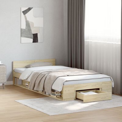 vidaXL Bed Frame with Drawer without Mattress Sonoma Oak 75x190 cm Small Single