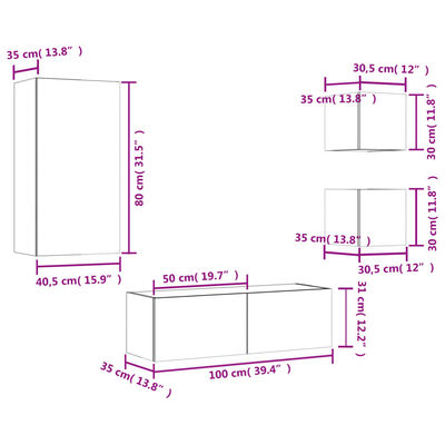 vidaXL 4 Piece TV Wall Cabinets with LED Lights Smoked Oak