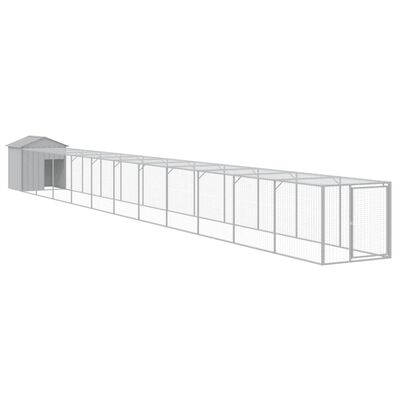 vidaXL Chicken Cage with Run Light Grey 117x1221x123 cm Galvanised Steel