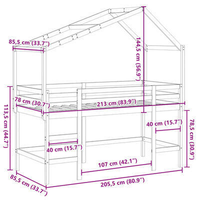 vidaXL Loft Bed with Ladder and Roof without Mattress White 80x200 cm