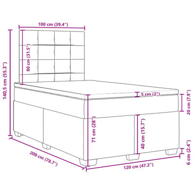 vidaXL Box Spring Bed with Mattress Light Grey 120x200 cm Velvet