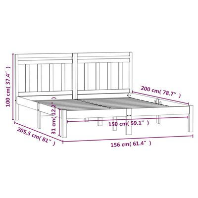 vidaXL Bed Frame without Mattress Black King Size Solid Wood