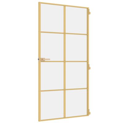 vidaXL Interior Door Slim Golden 102.5x201.5 cm Tempered Glass and Aluminium