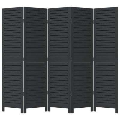 vidaXL Room Divider 5 Panels Black Solid Wood Paulownia