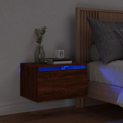 vidaXL Wall-mounted Bedside Cabinet with LED Lights Brown Oak