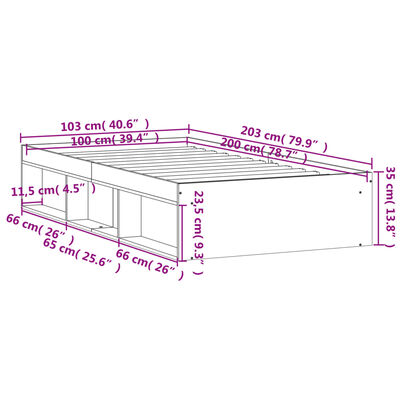 vidaXL Bed Frame without Mattress Black 100x200 cm