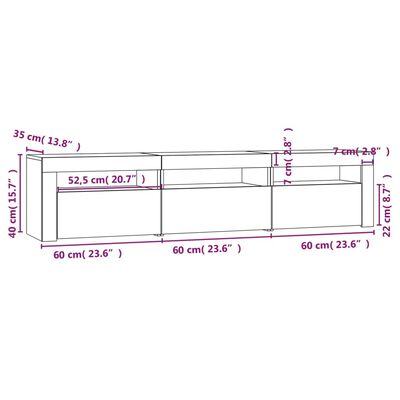 vidaXL TV Cabinet with LED Lights Grey Sonoma 180x35x40 cm