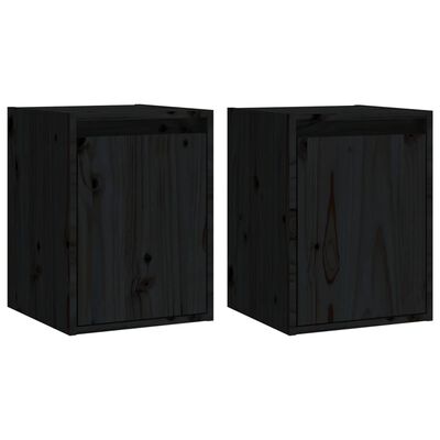 vidaXL Wall Cabinets 2 pcs Black 30x30x40 cm Solid Wood Pine