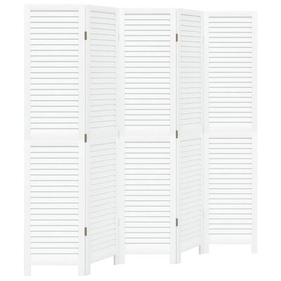 vidaXL Room Divider 5 Panels White Solid Wood Paulownia