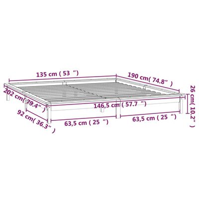 vidaXL LED Bed Frame without Mattress Black 135x190 cm Double Solid Wood