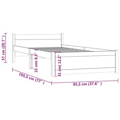 vidaXL Bed Frame without Mattress Honey Brown Solid Wood 90x190 cm Single