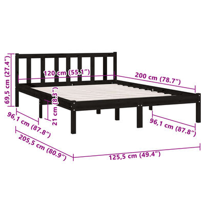 810081 vidaXL Bed Frame without Mattress Black Solid Wood 120x200 cm