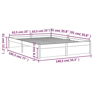 vidaXL Bed Frame without Mattress Black Solid Wood 135x190 cm Double