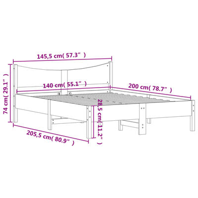 vidaXL Bed Frame without Mattress Wax Brown 140x200 cm Solid Wood Pine