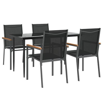 vidaXL 5 Piece Garden Dining Set Black Textilene and Steel