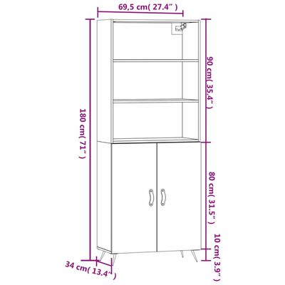 vidaXL Highboard Concrete Grey 69.5x34x180 cm Engineered Wood