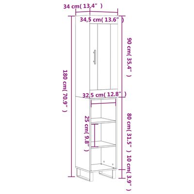 vidaXL Highboard Smoked Oak 34.5x34x180 cm Engineered Wood