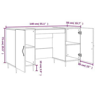 vidaXL Desk Brown Oak 140x50x75 cm Engineered Wood