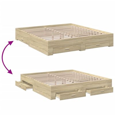 vidaXL Bed Frame with Drawers without Mattress Sonoma Oak 180x200 cm Super King