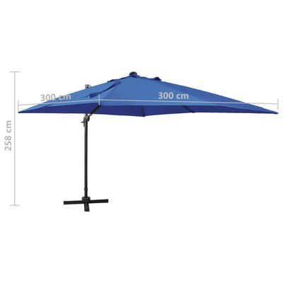 vidaXL Cantilever Garden Parasol with Pole and LED Lights Azure Blue 300 cm