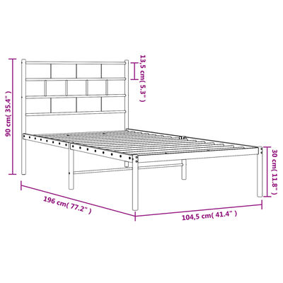 vidaXL Metal Bed Frame without Mattress with Headboard Black 100x190 cm