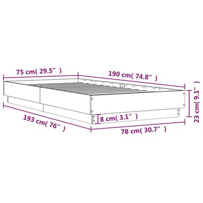 vidaXL Bed Frame with LED Lights Concrete Grey 75x190 cm Small Single