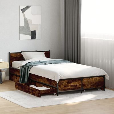 vidaXL Bed Frame with Drawers without Mattress Smoked Oak 75x190 cm Small Single