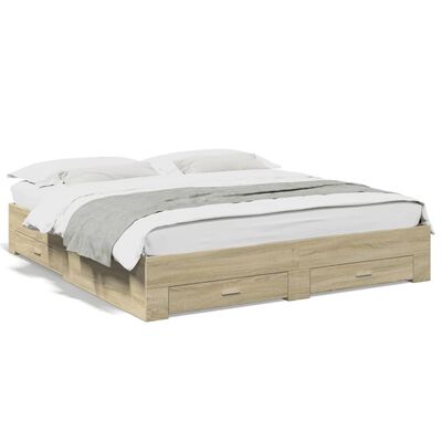 vidaXL Bed Frame with Drawers without Mattress Sonoma Oak 180x200 cm Super King