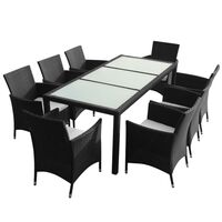 vidaXL 9 Piece Outdoor Dining Set with Cushions Poly Rattan Black