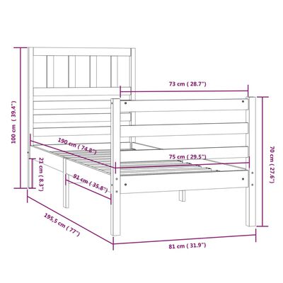 vidaXL Bed Frame without Mattress 75x190 cm Small Single Solid Wood