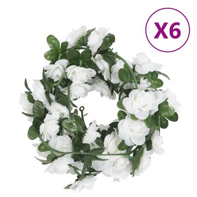 vidaXL Christmas Flower Garlands 6 pcs White 240 cm