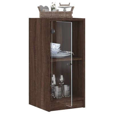 vidaXL Side Cabinet with Glass Doors Brown Oak 35x37x75.5 cm