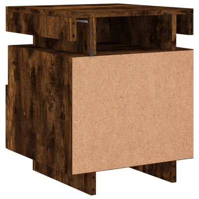 vidaXL Bedside Cabinet with LED Lights Smoked Oak 40x39x48.5 cm